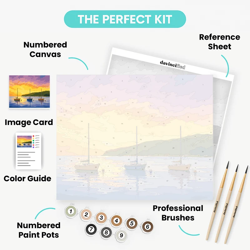 Three Boats at Sunset - Paint by Numbers Kit