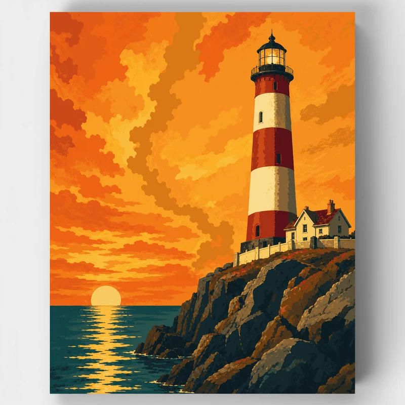 Clifftop Lighthouse Sunset - Paint by Numbers Kit