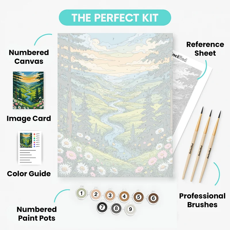 Mountain Valley River Landscape - Paint by Numbers Kit