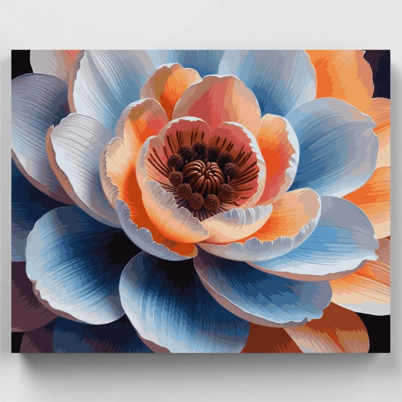 Vibrant Blue Orange Flower Bloom - Paint by Numbers Kit