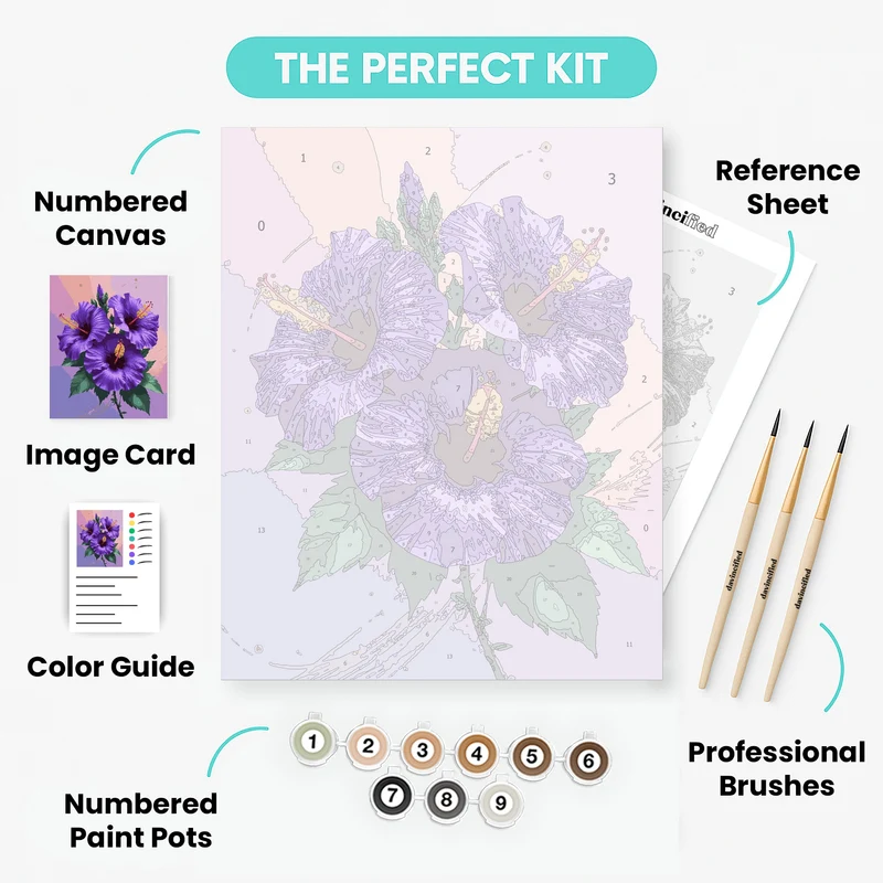Purple Hibiscus Flowers - Paint by Numbers Kit