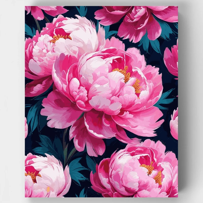 Pink Peonies Floral Pattern - Paint by Numbers Kit