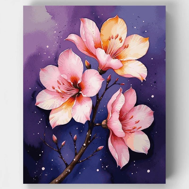 Cherry Blossoms Against Purple Sky - Paint by Numbers Kit