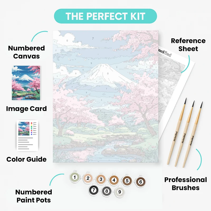 Mount Fuji Cherry Blossom Spring Scene - Paint by Numbers Kit