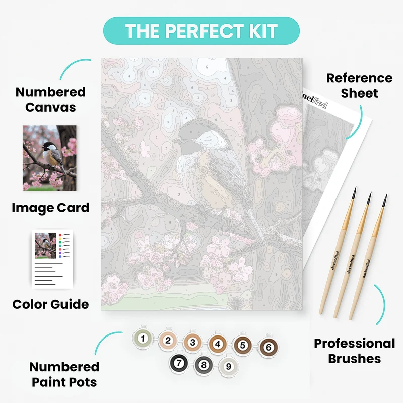 Chickadee on Cherry Blossom Branch - Paint by Numbers Kit