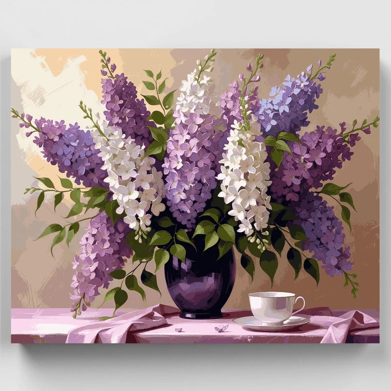 Elegant Lilac Bouquet with Teacup - Paint by Numbers Kit
