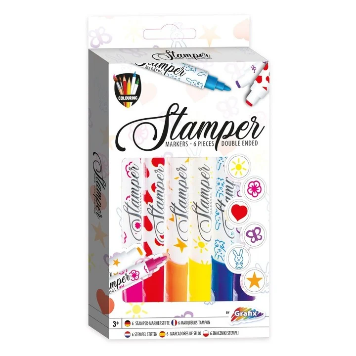 Маркери Stamper 6 бр. комплект за оцветяване и печат за деца с два края