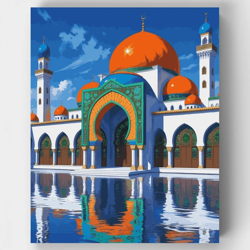 Islamic Mosque with Orange Domes - Paint by Numbers Kit