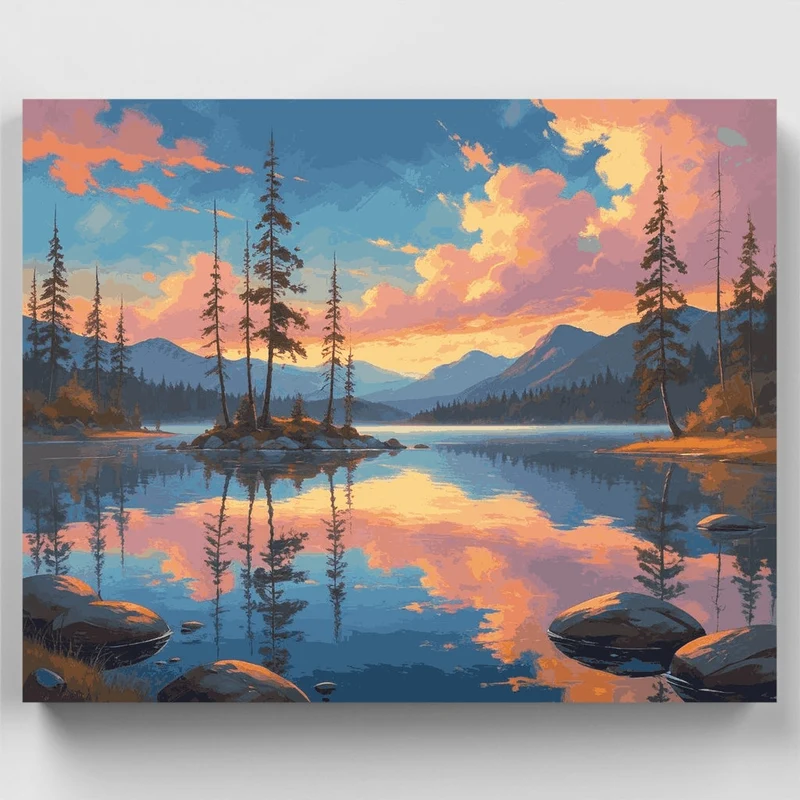 Serene Mountain Lake Reflection - Paint by Numbers Kit