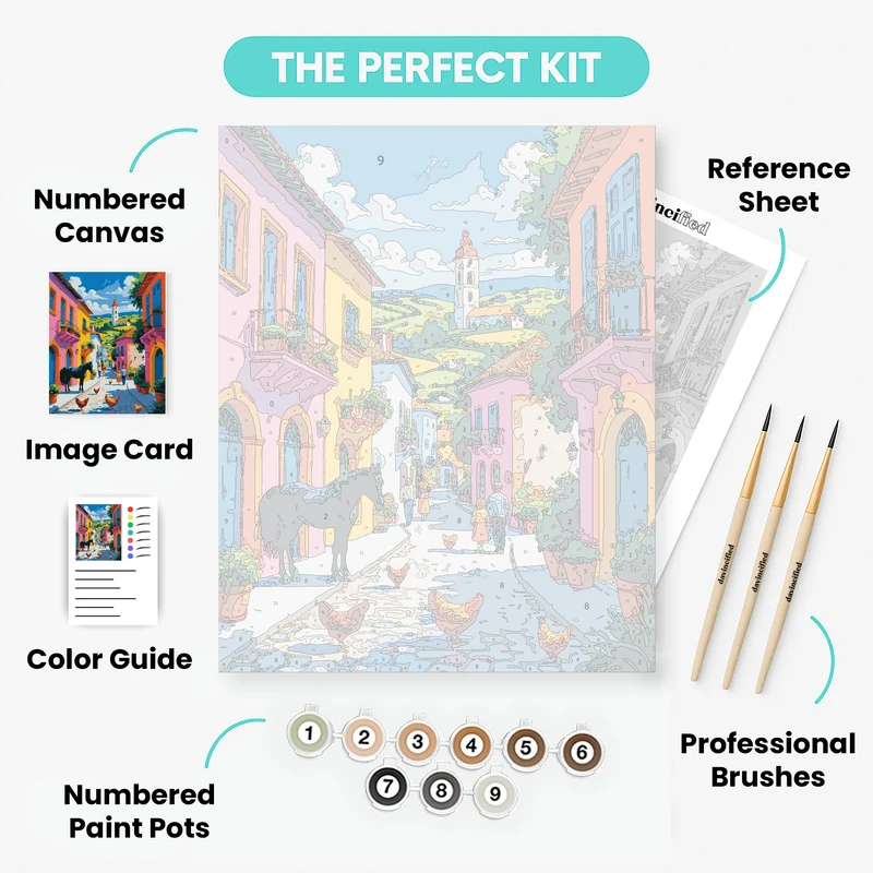 Colorful Mexican Village Street - Paint by Numbers Kit