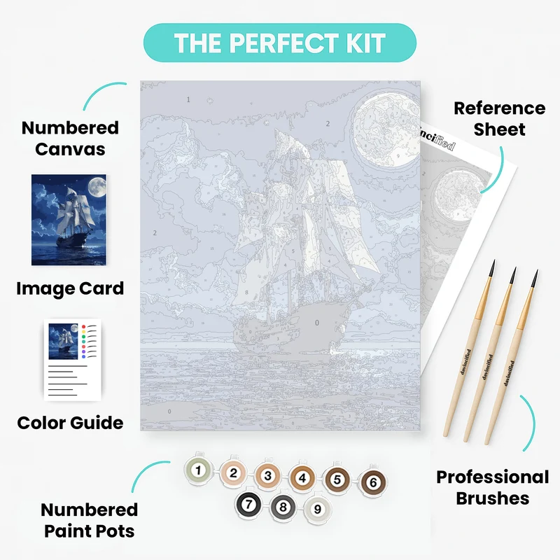 Moonlit Sailing Vessel - Paint by Numbers Kit