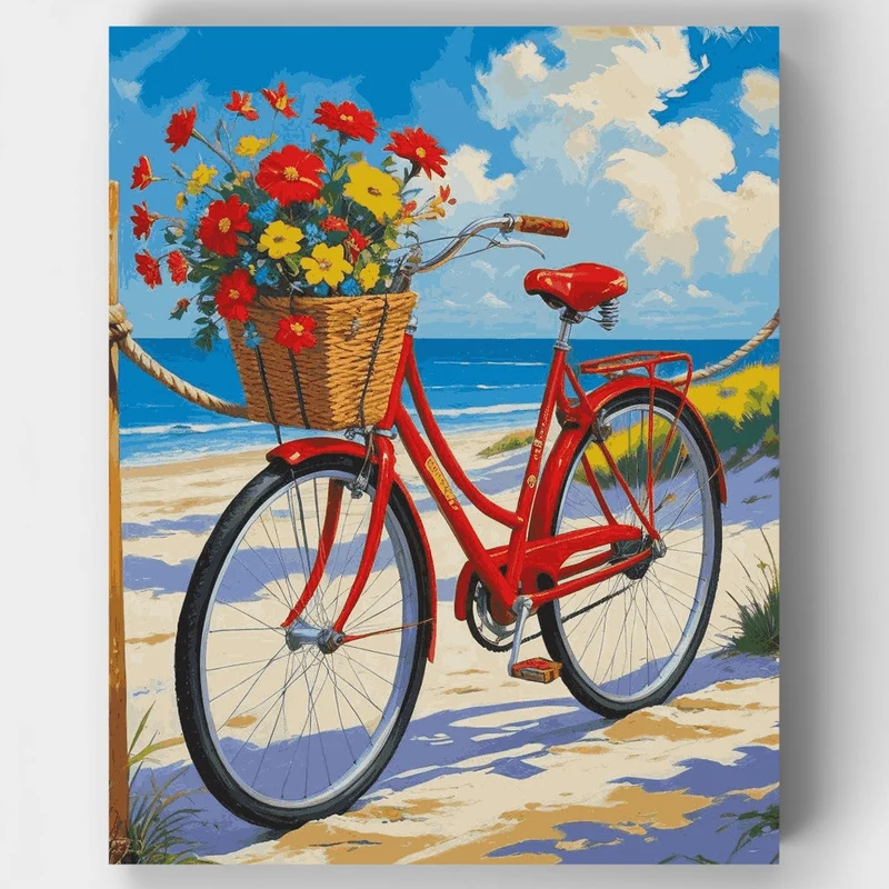 Beach Bicycle with Flowers - Paint by Numbers Kit
