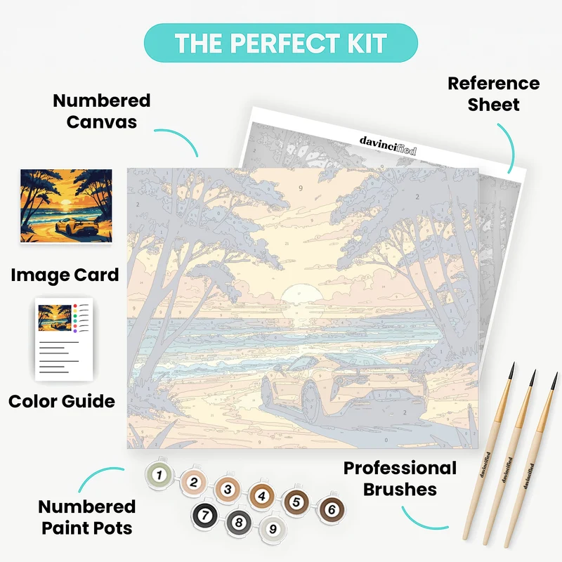 Coastal Supercar Sunset - Paint by Numbers Kit