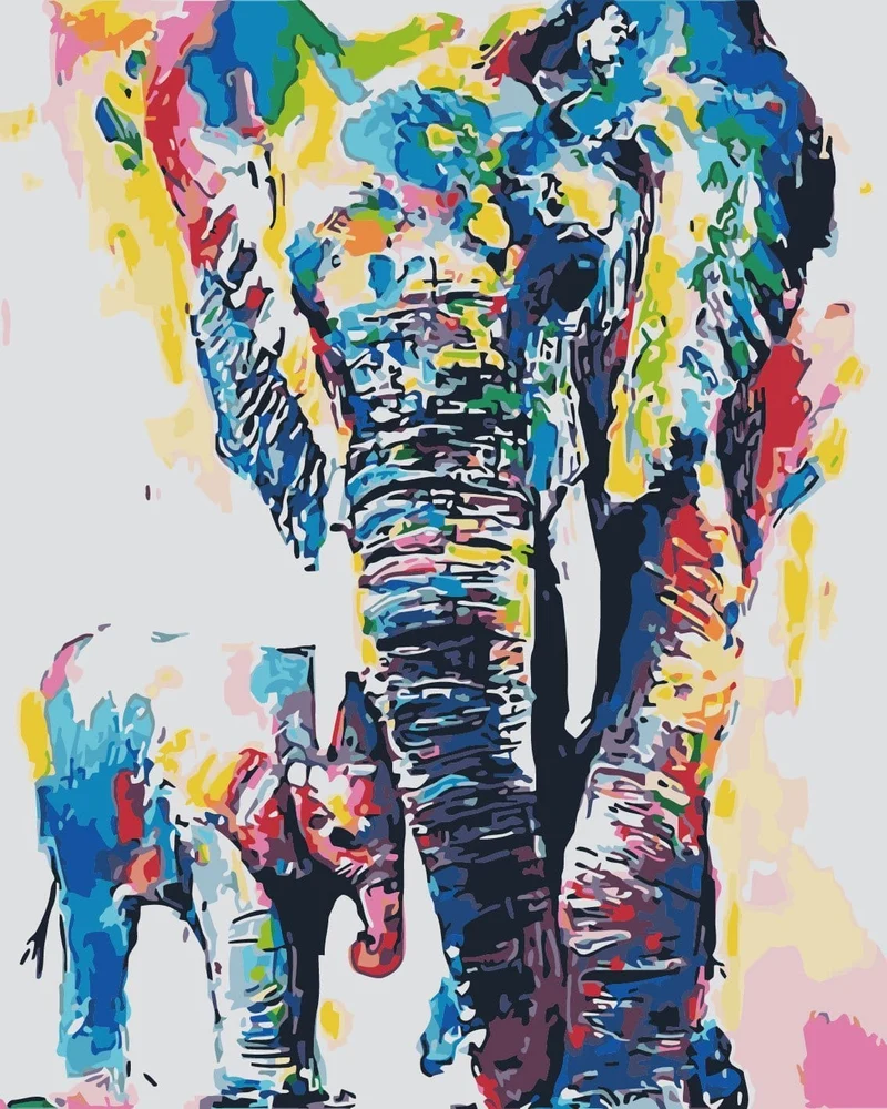 Malen nach Zahlen Elefant und Baby
