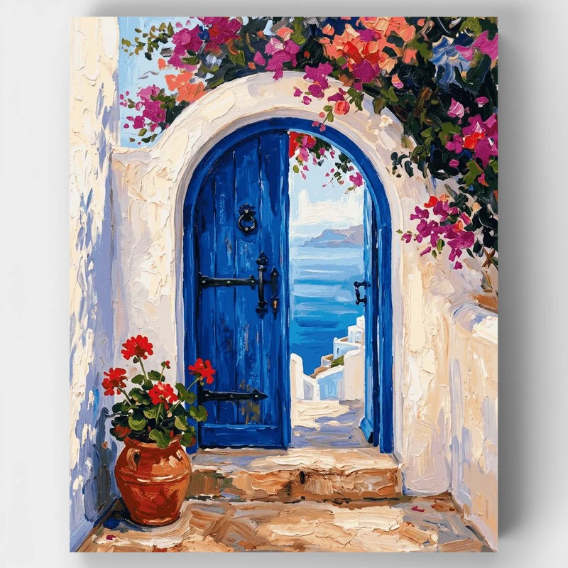 "Blue Door to the Aegean" Paint by Numbers Kit