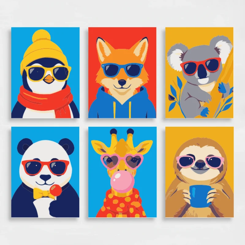 Cool Cartoon Animals - Mini Paint by Numbers Set