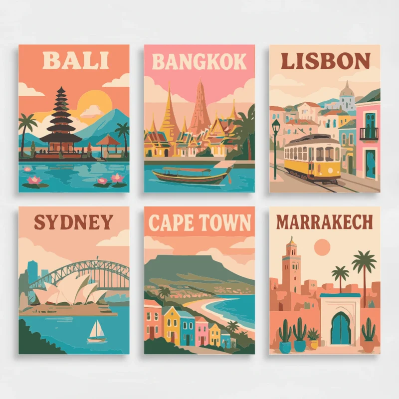 World Travel Landmarks - Mini Paint by Numbers Set
