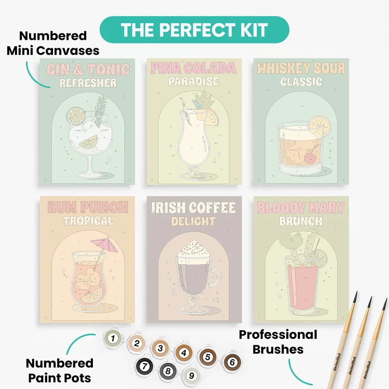 Retro Cocktail Recipes - Mini Paint by Numbers Set