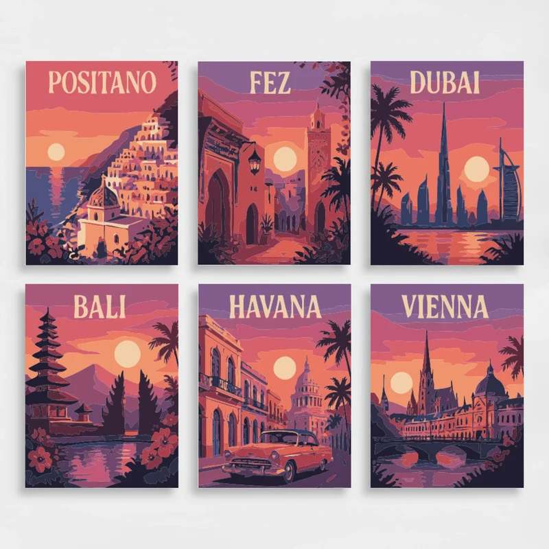 World Sunset Skylines - Mini Paint by Numbers Set