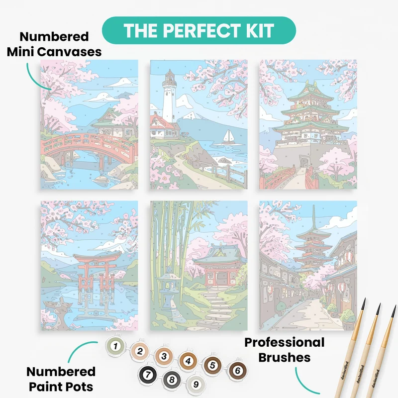 Japanese Cherry Blossom Landmarks - Mini Paint by Numbers Set