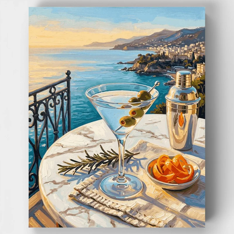"Martini on the Riviera" Paint by Numbers Kit