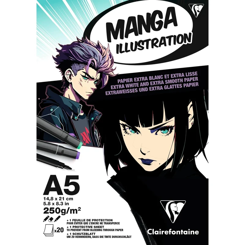 CLAIREFONTAINE Manga Illustration Papierblock 250 g/m² A5 – A3 - 20 Blatt