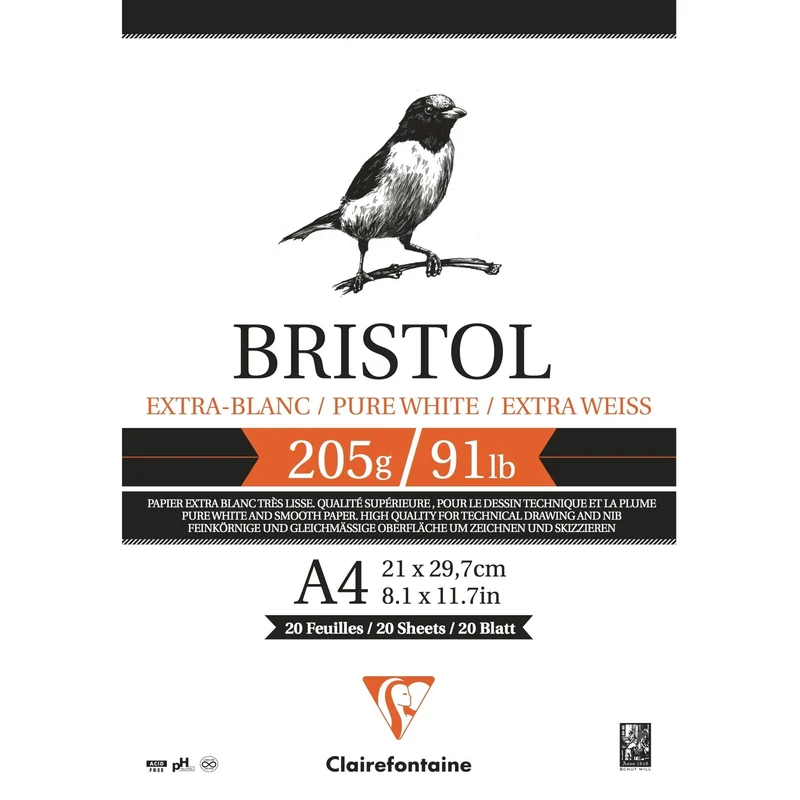 Μπλοκ σχεδίου CLAIREFONTAINE Bristol 205 g/m² A4 – A3 - 20 φύλλα