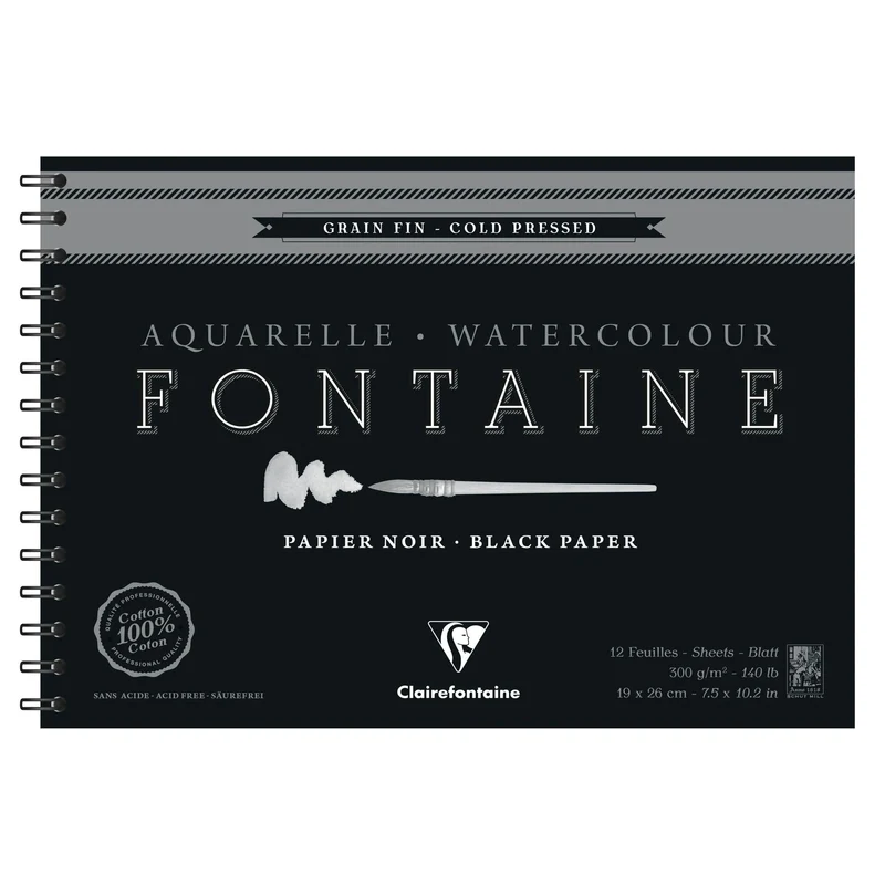 Akvarelový blok Clairefontaine Fontaine CP čierny 300 g/m² 19 x 26 cm - 12 listov