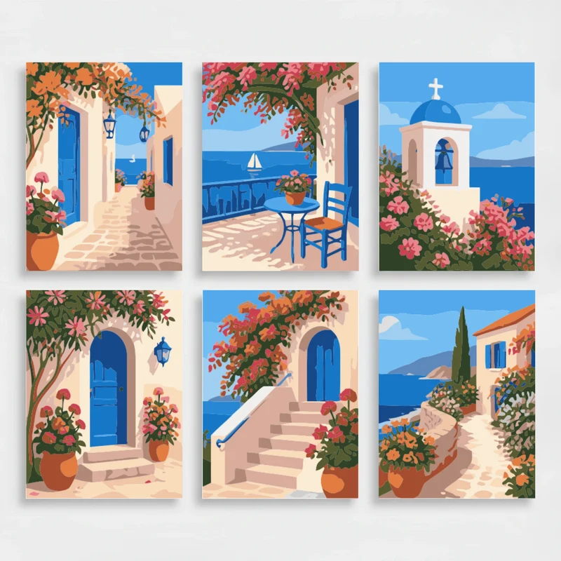 Greek Island Villages - Mini Paint by Numbers Set