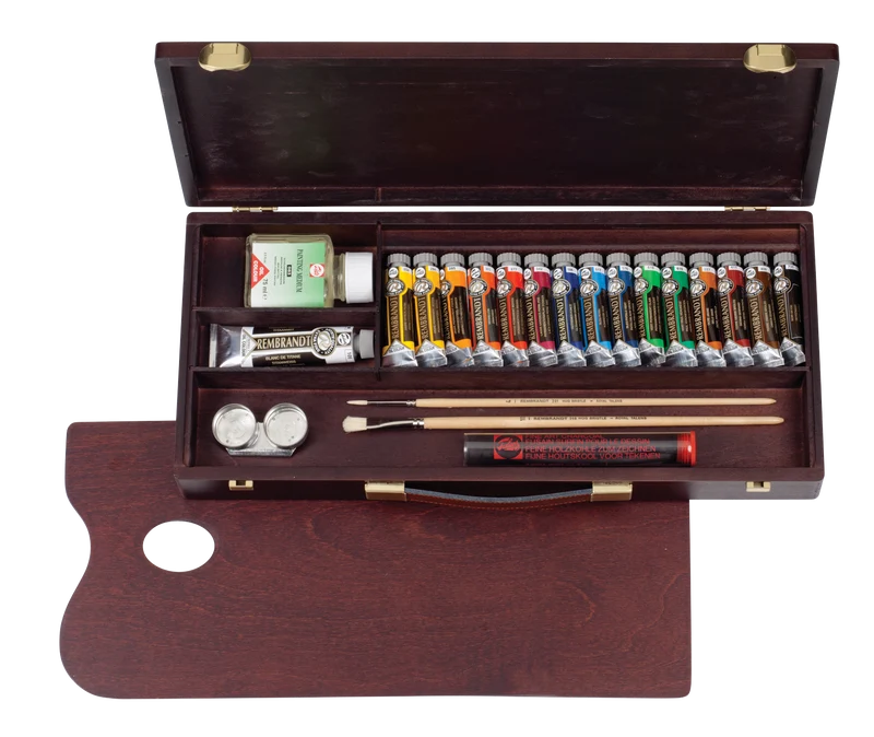 REMBRANDT Ölfarben-Set TRADITIONAL im Holzkasten (15x15ml , 1x40 ml, Zubehör)