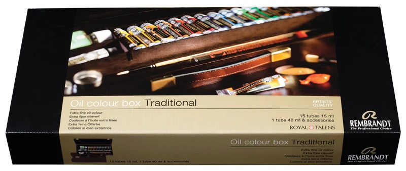 REMBRANDT Ölfarben-Set TRADITIONAL im Holzkasten (15x15ml , 1x40 ml, Zubehör)
