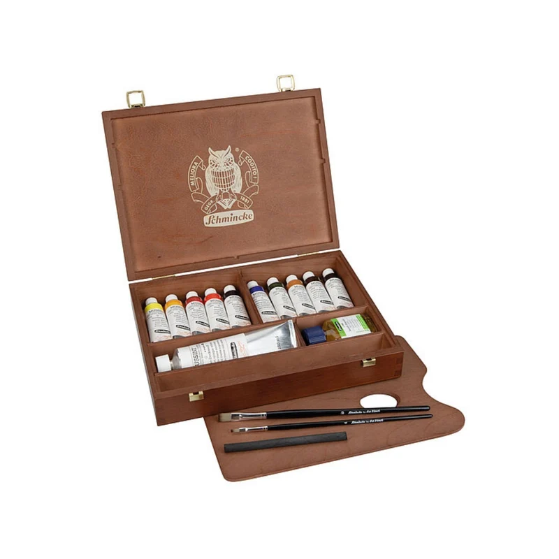 Schmincke | Mussini Holzkasten - 10x35ml hochwertige Ölfarben mit Zubehör