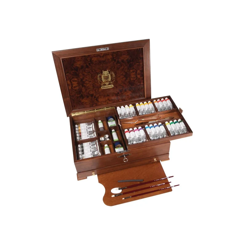 Schmincke | Mussini Edelholztruhe - 37x35ml hochwertige Ölfarben mit umfassendem Zubehör