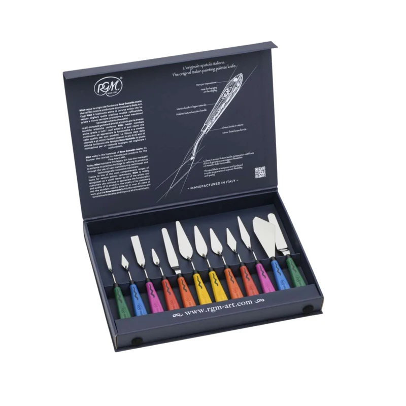 Honsell | Malmesser 12er Set mit farbigen Griffen flexible Künstler-Malmesser