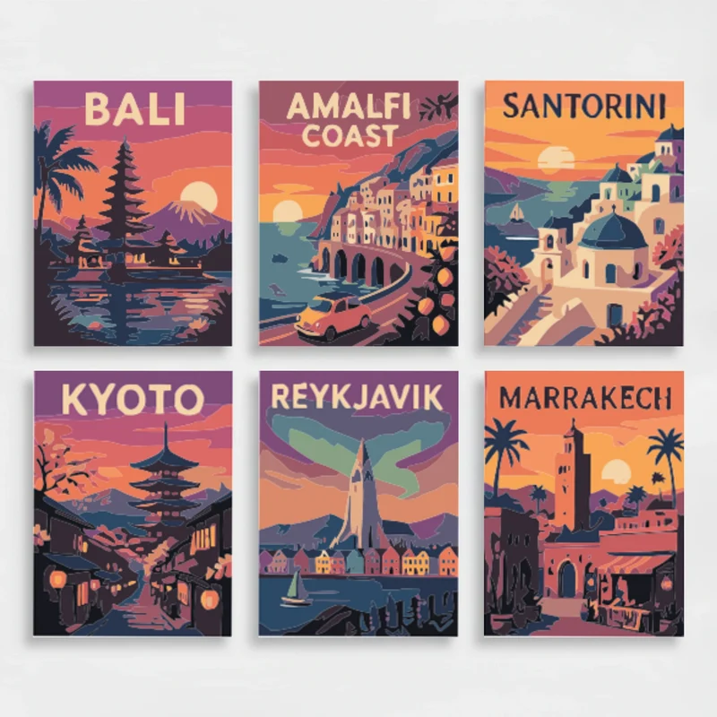 World Travel Destinations - Mini Paint by Numbers Set