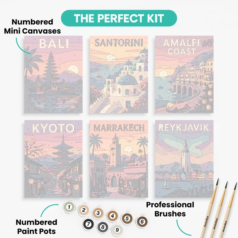World Travel Destinations - Mini Paint by Numbers Set