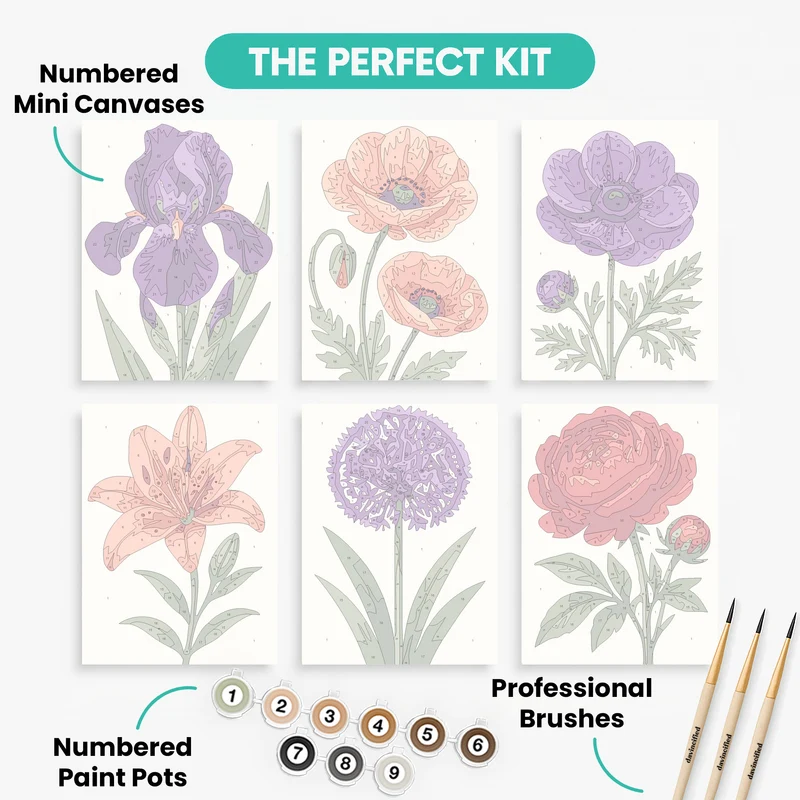 Botanical Flower Collection - Mini Paint by Numbers Set