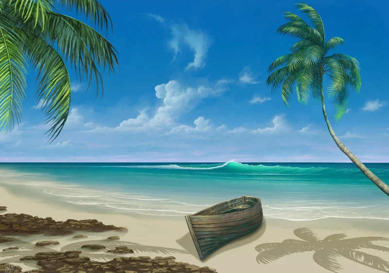 Malen nach Zahlen Strand mit Boot und Meer