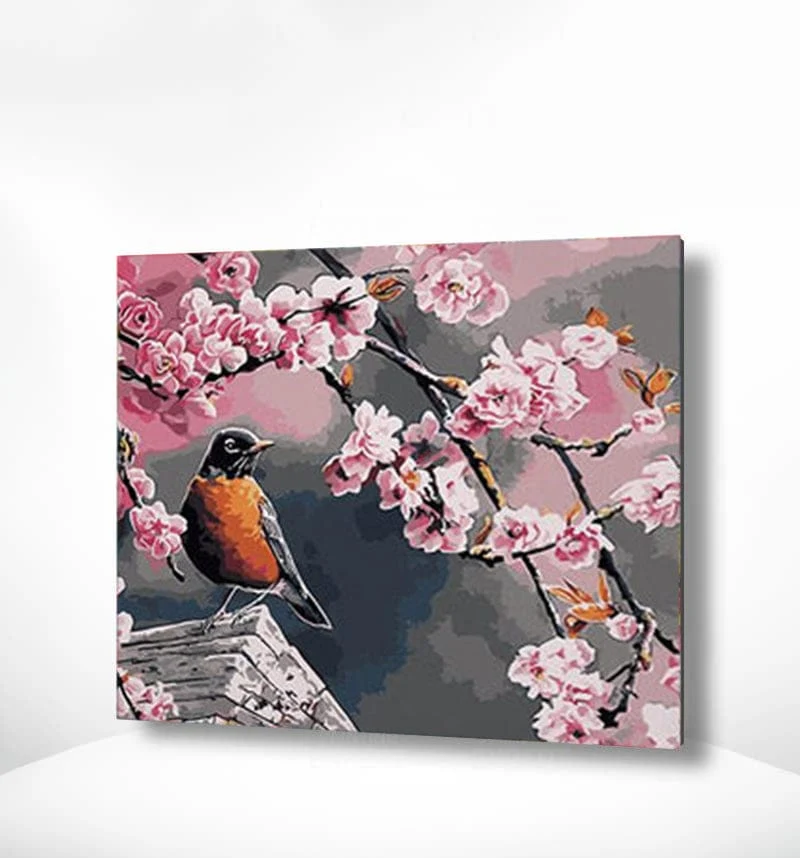 Malen nach Zahlen Vogel mit Rosa Blumen