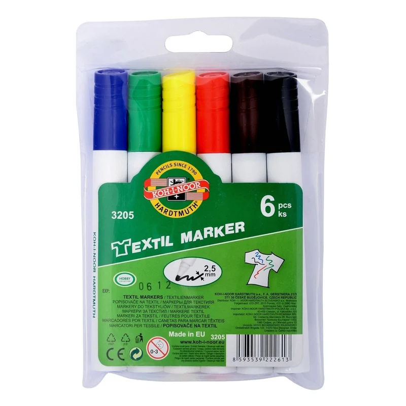 KOH-I-NOOR | Textilmarker Stoffmalstifte Set 6 Farben waschfest lichtecht für kreative Textilgestaltung