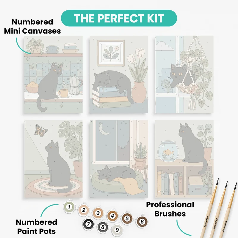 Black Cats at Home - Mini Paint by Numbers Set