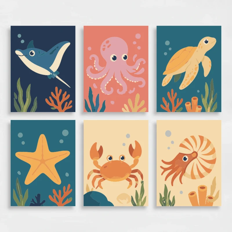 Cute Sea Creatures - Mini Paint by Numbers Set