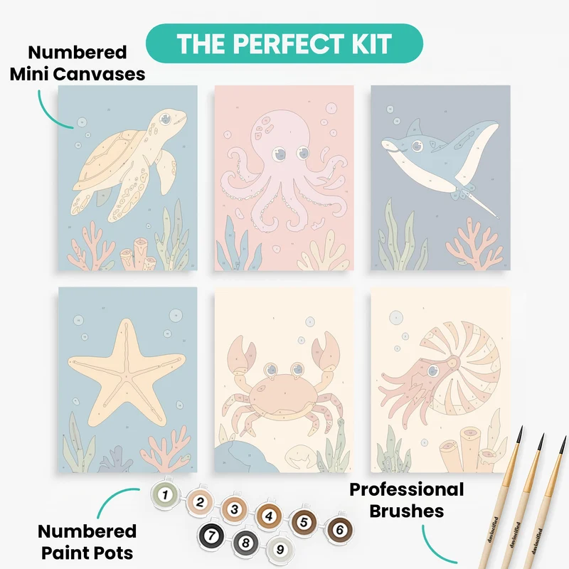 Cute Sea Creatures - Mini Paint by Numbers Set