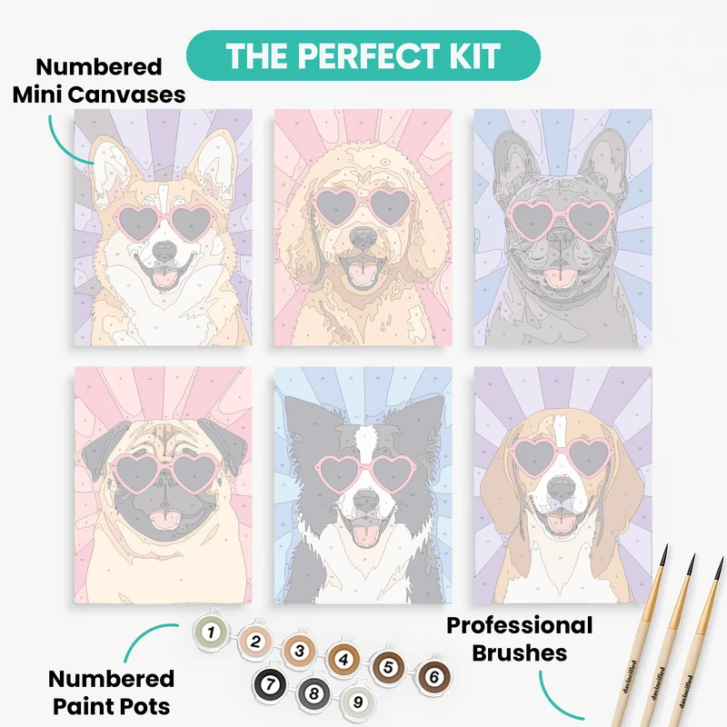 Pop Art Puppy Pals - Mini Paint by Numbers Set