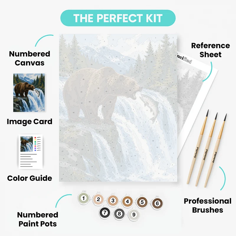 Grizzly's Waterfall Catch - Paint by Numbers Kit