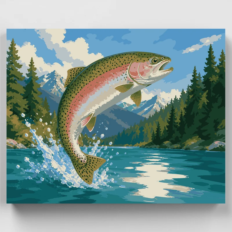 Leaping Rainbow Trout - Paint by Numbers Kit