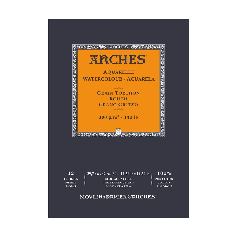 Akvarelový blok ARCHES Aquarelle hrubozrnný prírodná biela 300 g/m² – 12 listov