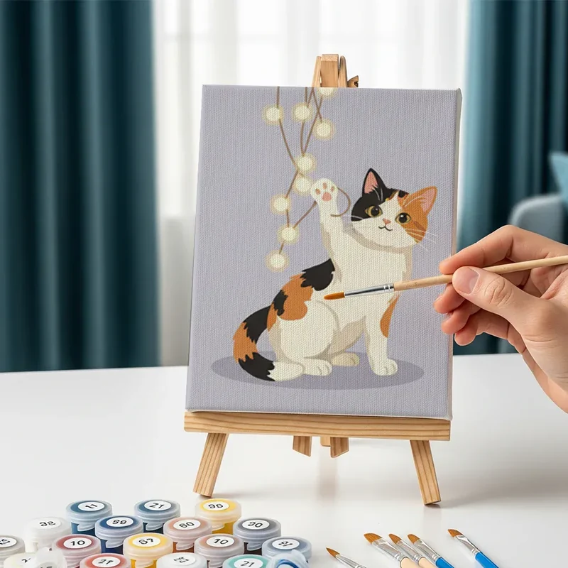 Malen nach Zahlen – 6 Mini-Gemälde - Gemütliche Kitty-Ecke