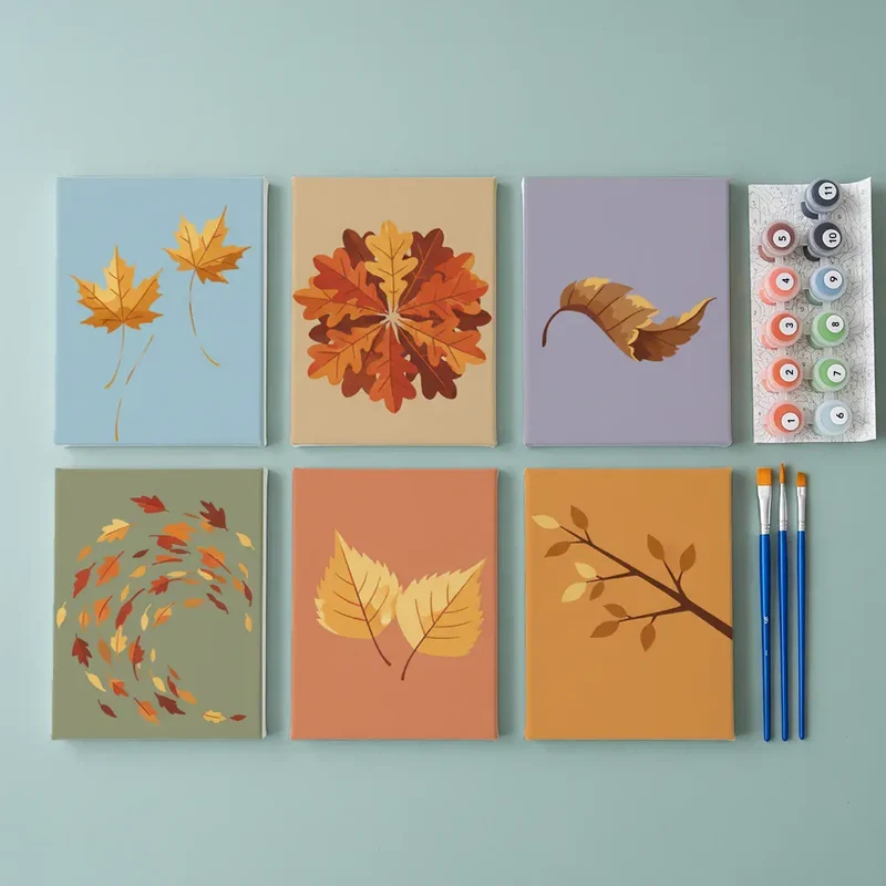 Malen nach Zahlen – 6 Mini-Gemälde - Flüsternde Herbstblätter