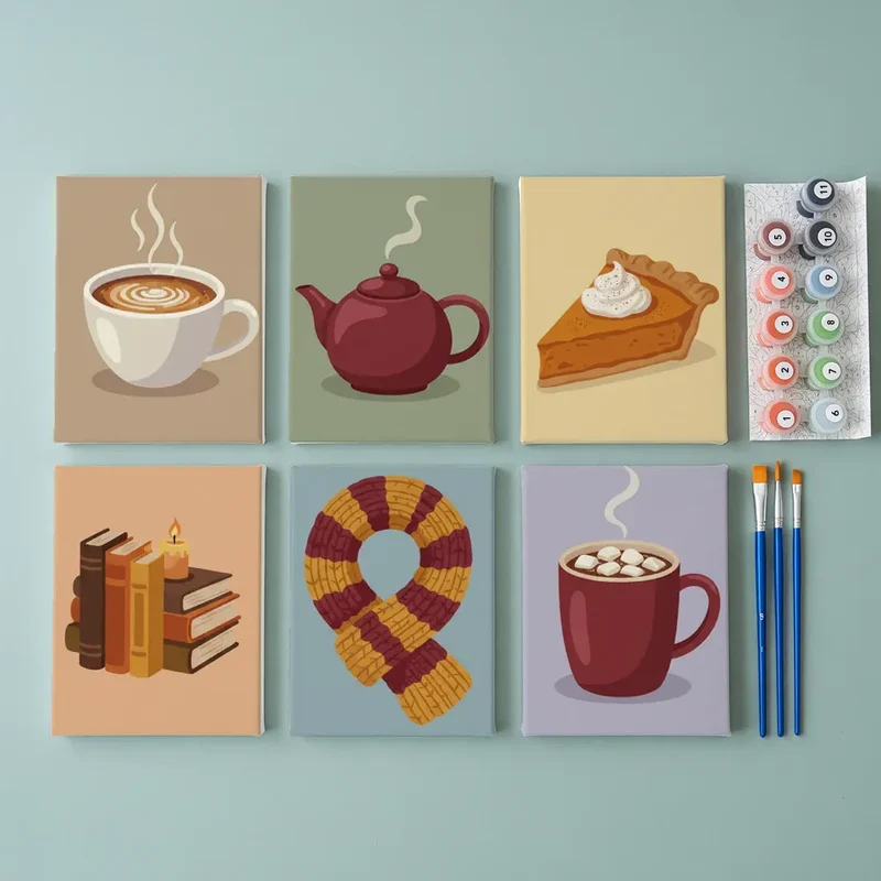 Malen nach Zahlen – 6 Mini-Gemälde - Gemütliche Tasse